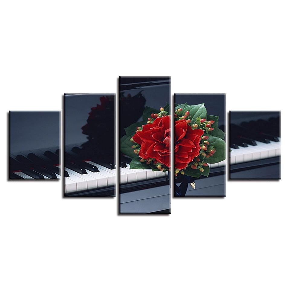 Flower And Piano 5 Piece HD Multi Panel Canvas Wall Art Frame - Original Frame