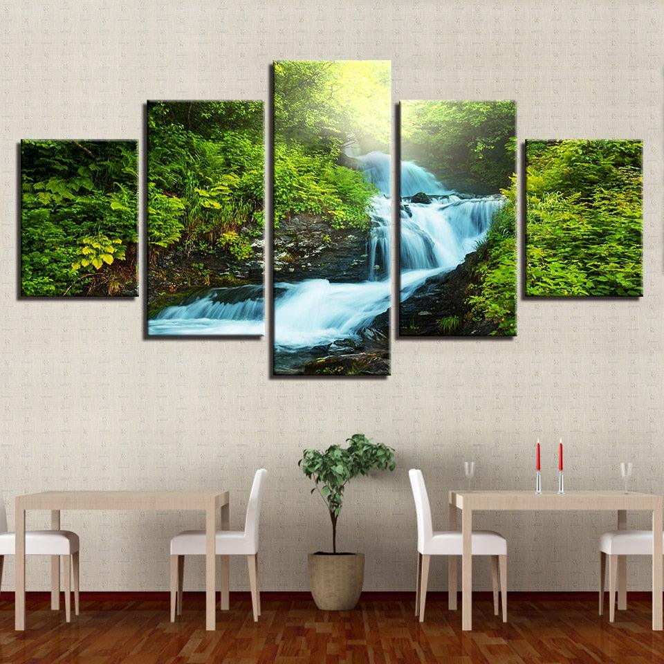 Forest Stream 5 Piece HD Multi Panel Canvas Wall Art Frame - Original Frame