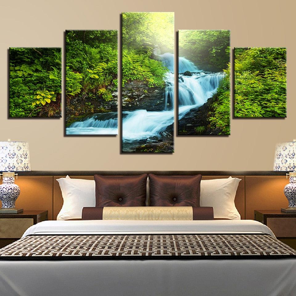Forest Stream 5 Piece HD Multi Panel Canvas Wall Art Frame - Original Frame