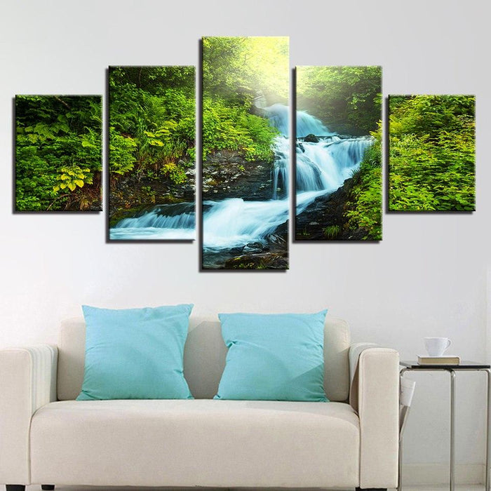 Forest Stream 5 Piece HD Multi Panel Canvas Wall Art Frame - Original Frame