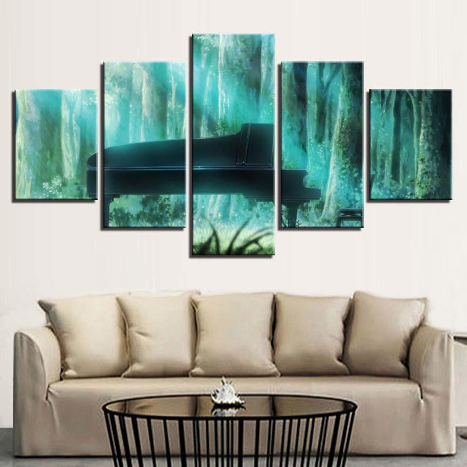 Forest Piano 5 Piece HD Multi Panel Canvas Wall Art Frame - Original Frame