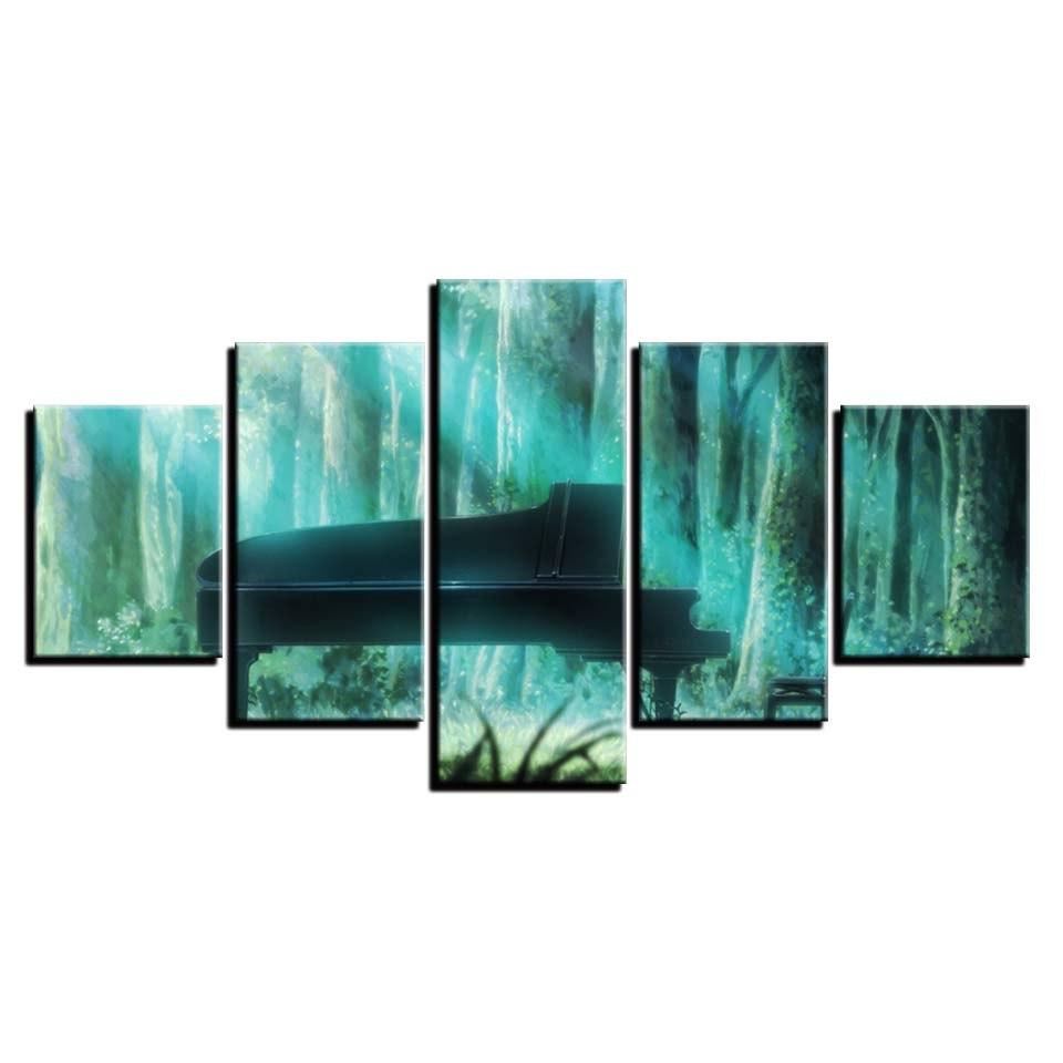 Forest Piano 5 Piece HD Multi Panel Canvas Wall Art Frame - Original Frame