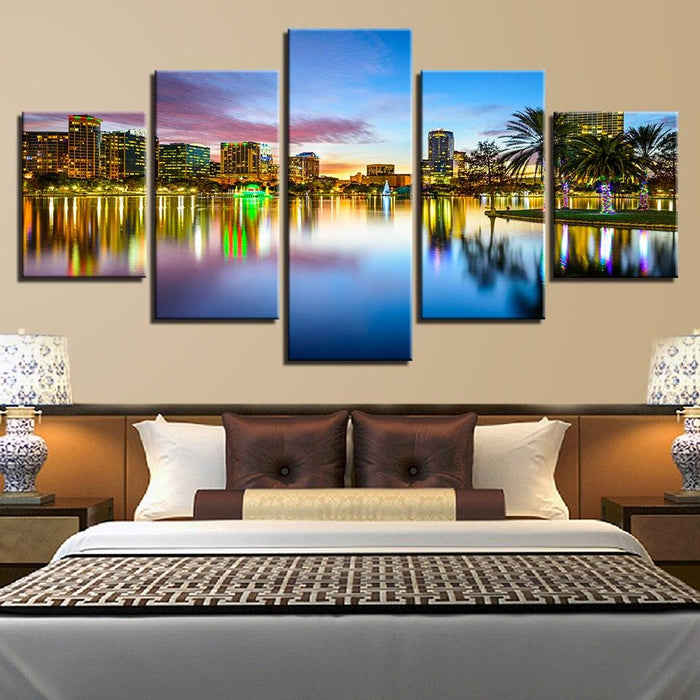 Brilliant City Nightscape 5 Piece HD Multi Panel Canvas Wall Art Frame - Original Frame