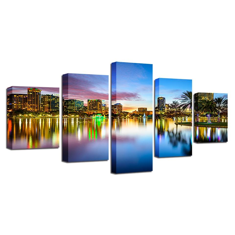 Brilliant City Nightscape 5 Piece HD Multi Panel Canvas Wall Art Frame - Original Frame