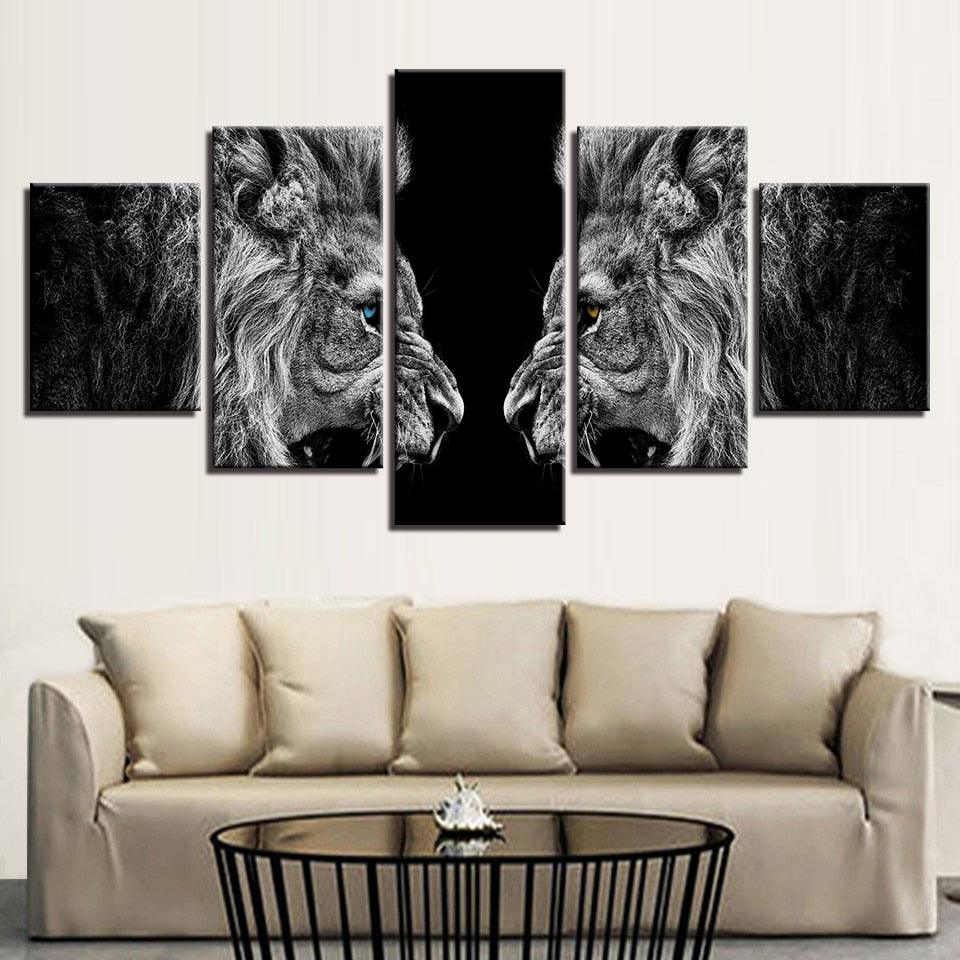Roaring Lions 5 Piece HD Multi Panel Canvas Wall Art Frame - Original Frame