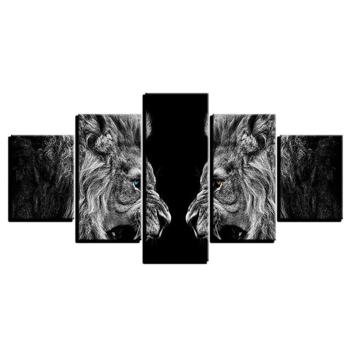 Roaring Lions 5 Piece HD Multi Panel Canvas Wall Art Frame - Original Frame