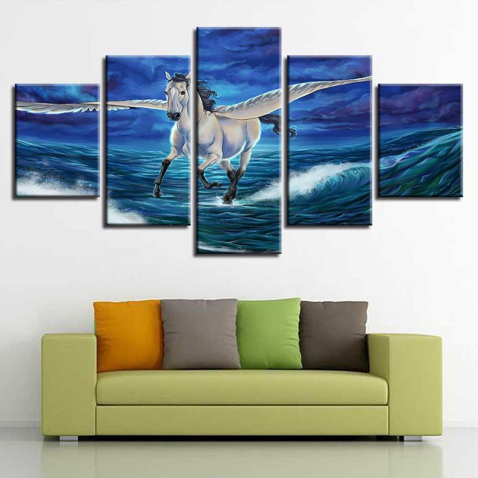 Wave Pegasus Seascape 5 Piece HD Multi Panel Canvas Wall Art Frame - Original Frame