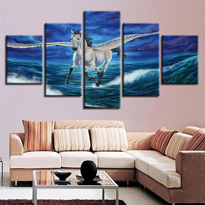 Wave Pegasus Seascape 5 Piece HD Multi Panel Canvas Wall Art Frame - Original Frame