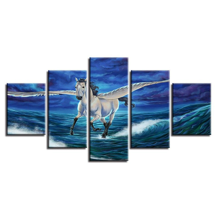 Wave Pegasus Seascape 5 Piece HD Multi Panel Canvas Wall Art Frame - Original Frame