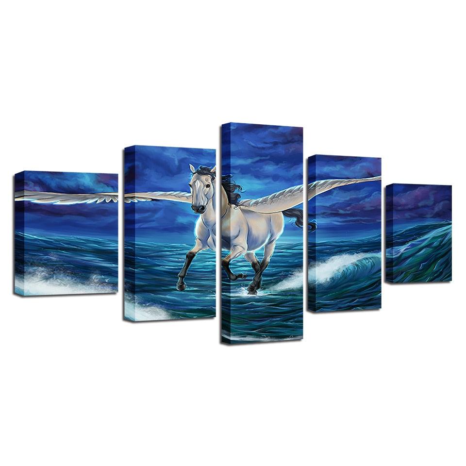 Wave Pegasus Seascape 5 Piece HD Multi Panel Canvas Wall Art Frame - Original Frame
