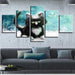 Cat In Snow 5 Piece HD Multi Panel Canvas Wall Art Frame - Original Frame