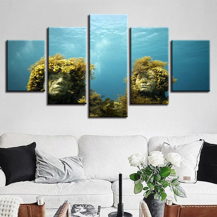 Coral Reef Stone Statue 5 Piece HD Multi Panel Canvas Wall Art Frame - Original Frame