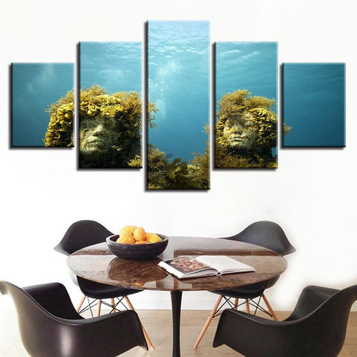 Coral Reef Stone Statue 5 Piece HD Multi Panel Canvas Wall Art Frame - Original Frame