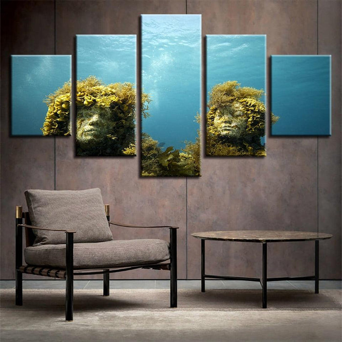 Coral Reef Stone Statue 5 Piece HD Multi Panel Canvas Wall Art Frame - Original Frame