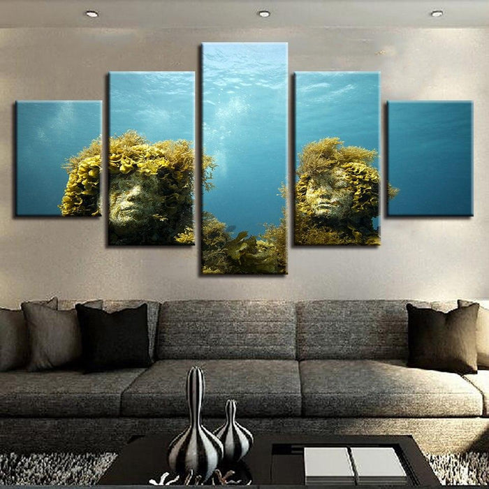 Coral Reef Stone Statue 5 Piece HD Multi Panel Canvas Wall Art Frame - Original Frame