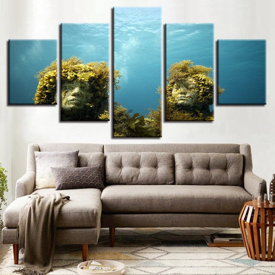 Coral Reef Stone Statue 5 Piece HD Multi Panel Canvas Wall Art Frame - Original Frame
