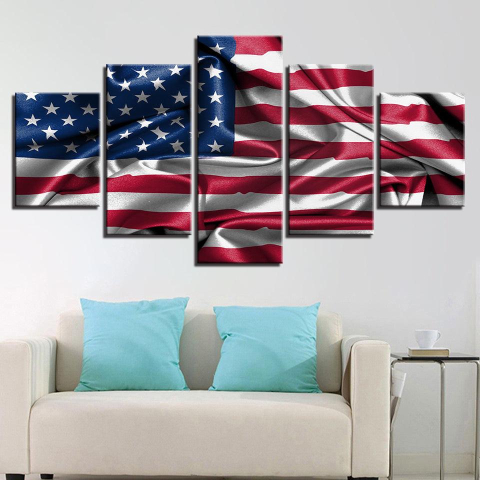 American Flag Living Room 5 Piece HD Multi Panel Canvas Wall Art Frame - Original Frame