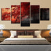 Red Trees Forest 5 Piece HD Multi Panel Canvas Wall Art Frame - Original Frame