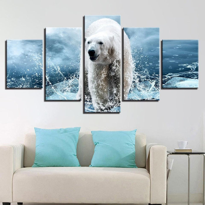 Polar Bear 5 Piece HD Multi Panel Canvas Wall Art - Original Frame