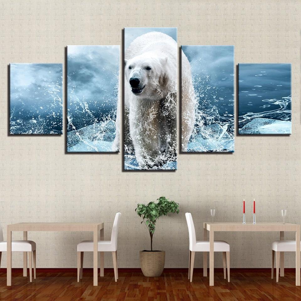 Polar Bear 5 Piece HD Multi Panel Canvas Wall Art - Original Frame