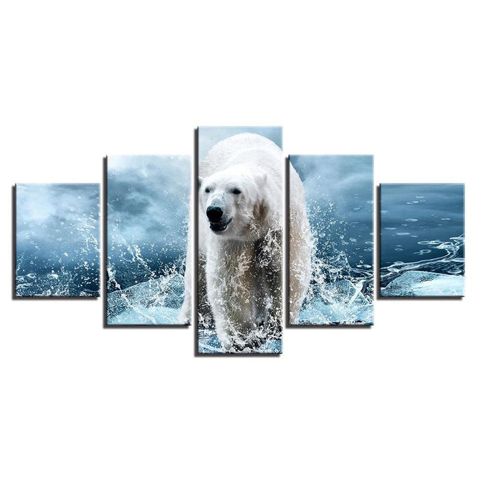 Polar Bear 5 Piece HD Multi Panel Canvas Wall Art - Original Frame