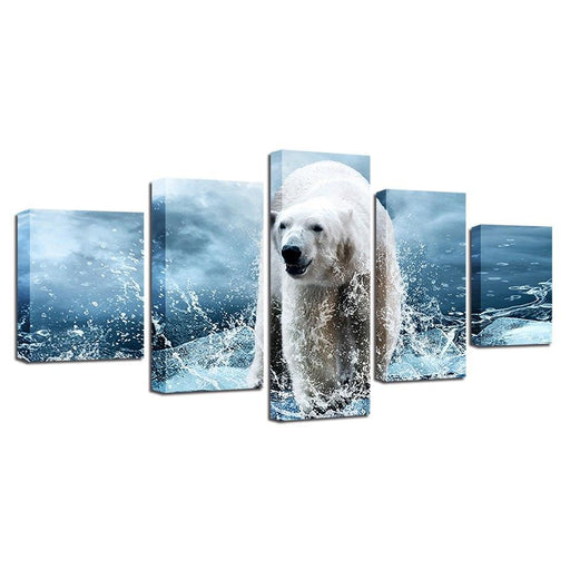 Polar Bear 5 Piece HD Multi Panel Canvas Wall Art - Original Frame