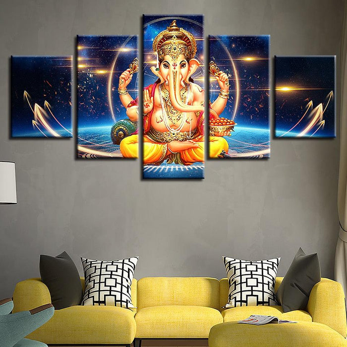 Lord Ganesha 5 Piece HD Multi Panel Canvas Abstract Wall Art Frame - Original Frame