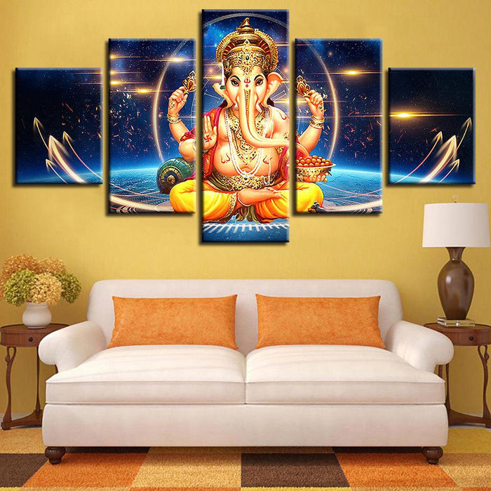 Lord Ganesha 5 Piece HD Multi Panel Canvas Abstract Wall Art Frame - Original Frame