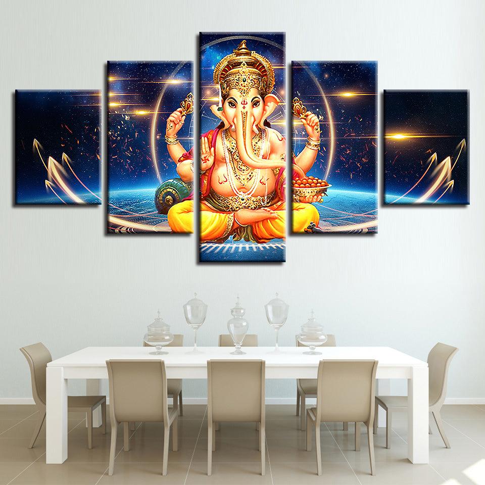 Lord Ganesha 5 Piece HD Multi Panel Canvas Abstract Wall Art Frame - Original Frame