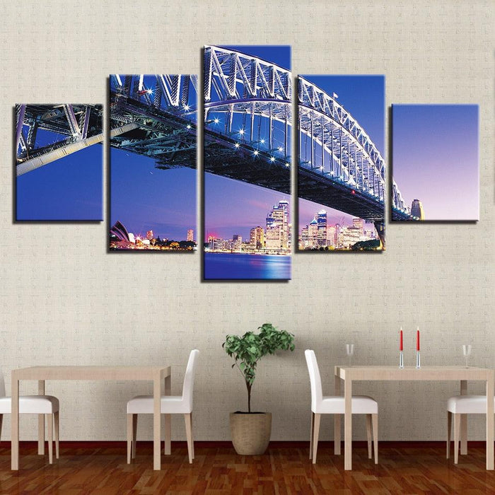 Sydney Harbor Bridge 5 Piece HD Multi Panel Canvas Wall Art Frame - Original Frame