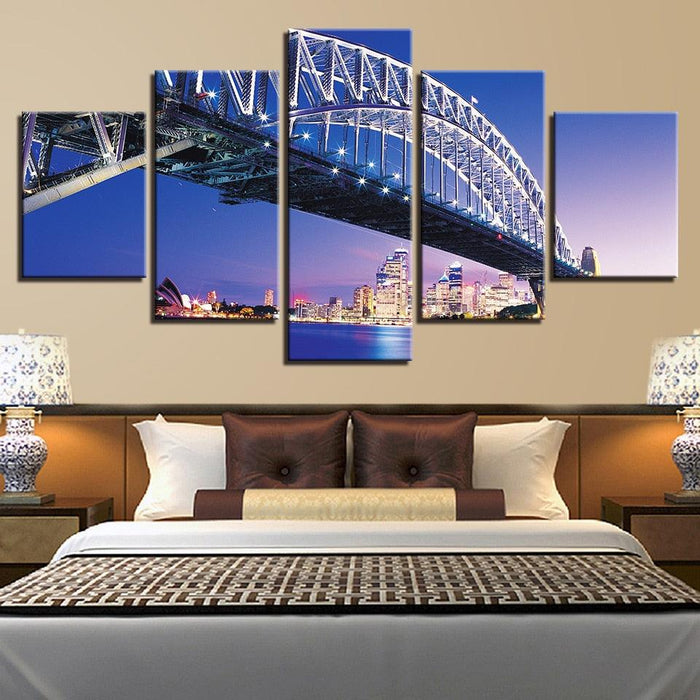 Sydney Harbor Bridge 5 Piece HD Multi Panel Canvas Wall Art Frame - Original Frame