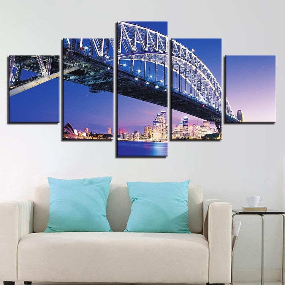 Sydney Harbor Bridge 5 Piece HD Multi Panel Canvas Wall Art Frame - Original Frame