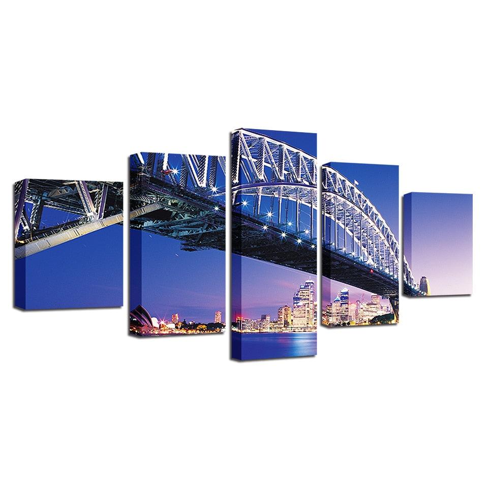 Sydney Harbor Bridge 5 Piece HD Multi Panel Canvas Wall Art Frame - Original Frame