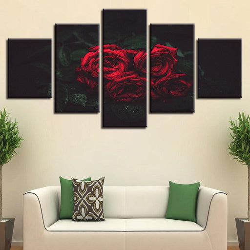 Red And Black Rose Flowers 5 Piece HD Multi Panel Canvas Wall Art Frame - Original Frame