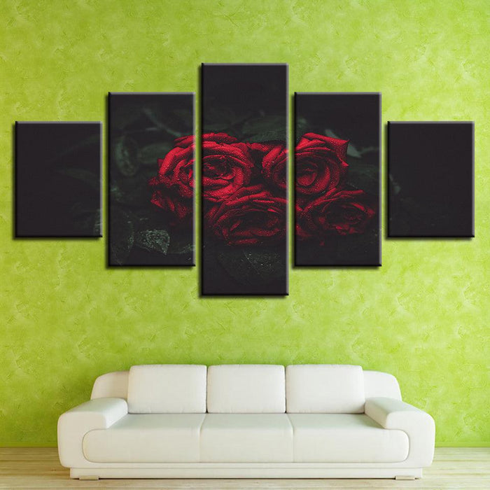 Red And Black Rose Flowers 5 Piece HD Multi Panel Canvas Wall Art Frame