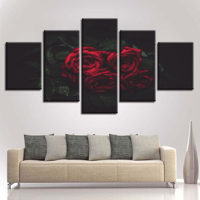 Red And Black Rose Flowers 5 Piece HD Multi Panel Canvas Wall Art Frame