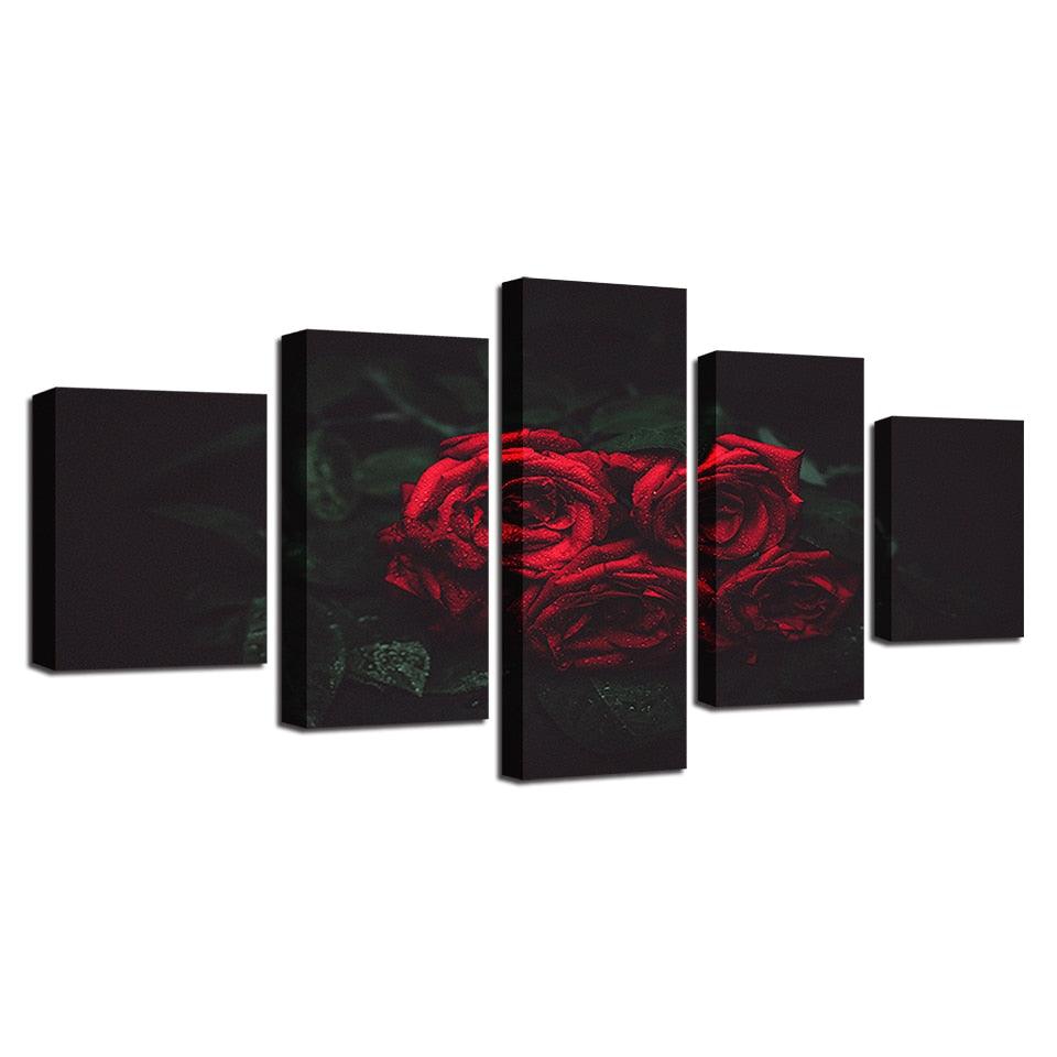 Red And Black Rose Flowers 5 Piece HD Multi Panel Canvas Wall Art Frame - Original Frame