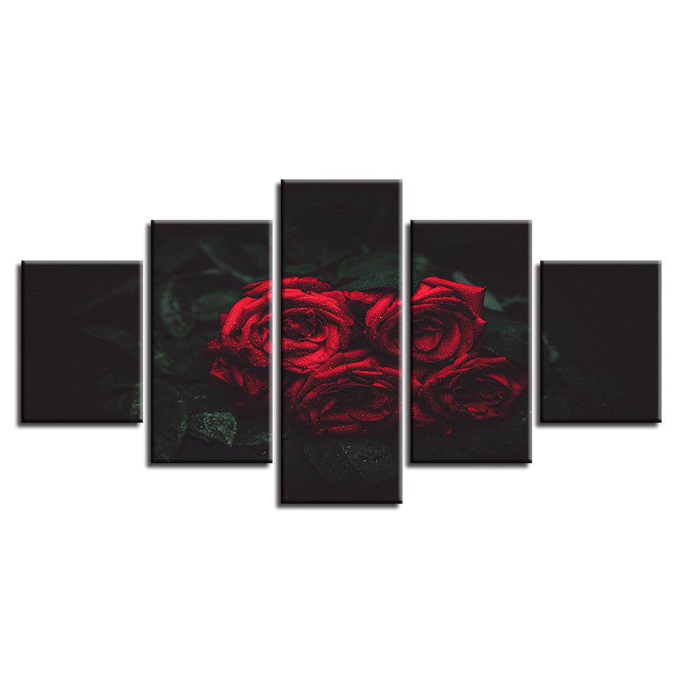 Red And Black Rose Flowers 5 Piece HD Multi Panel Canvas Wall Art Frame - Original Frame