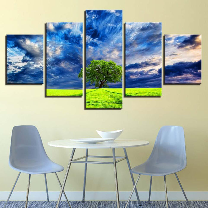 Blue Sky Tree 5 Piece HD Multi Panel Canvas Wall Art Frame - Original Frame