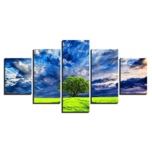 Blue Sky Tree 5 Piece HD Multi Panel Canvas Wall Art Frame - Original Frame