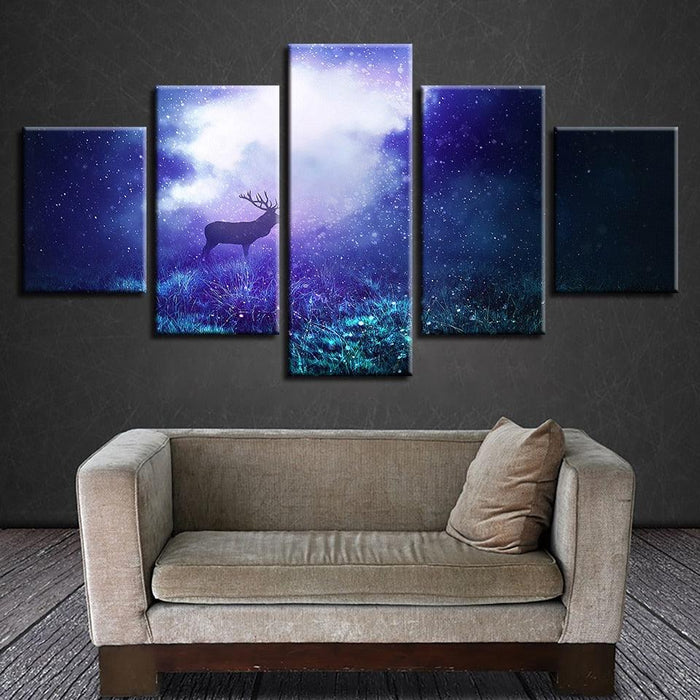 Magical Deer 5 Piece HD Multi Panel Canvas Wall Art Frame - Original Frame