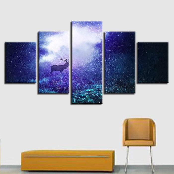 Magical Deer 5 Piece HD Multi Panel Canvas Wall Art Frame - Original Frame