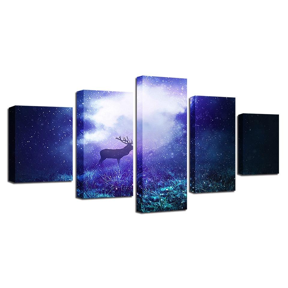 Magical Deer 5 Piece HD Multi Panel Canvas Wall Art Frame - Original Frame