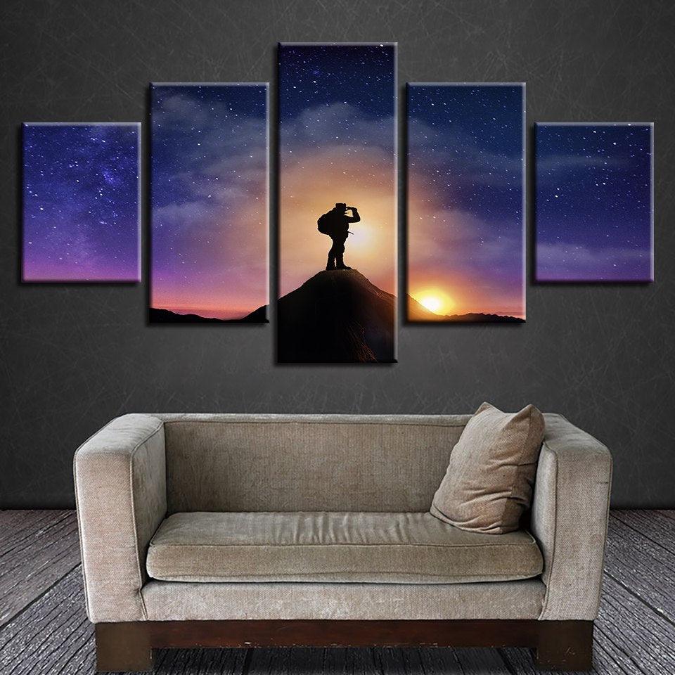 Mountaintop Sunset 5 Piece HD Multi Panel Canvas Wall Art Frame - Original Frame