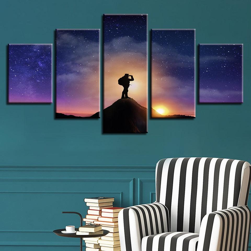 Mountaintop Sunset 5 Piece HD Multi Panel Canvas Wall Art Frame - Original Frame