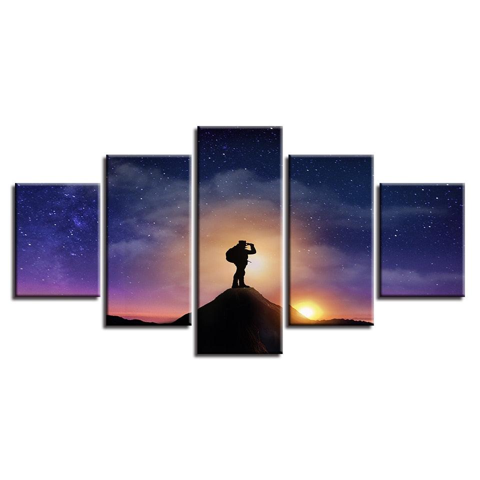 Mountaintop Sunset 5 Piece HD Multi Panel Canvas Wall Art Frame - Original Frame