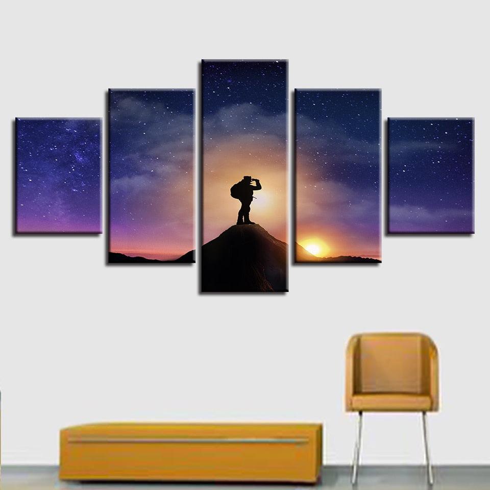 Mountaintop Sunset 5 Piece HD Multi Panel Canvas Wall Art Frame - Original Frame