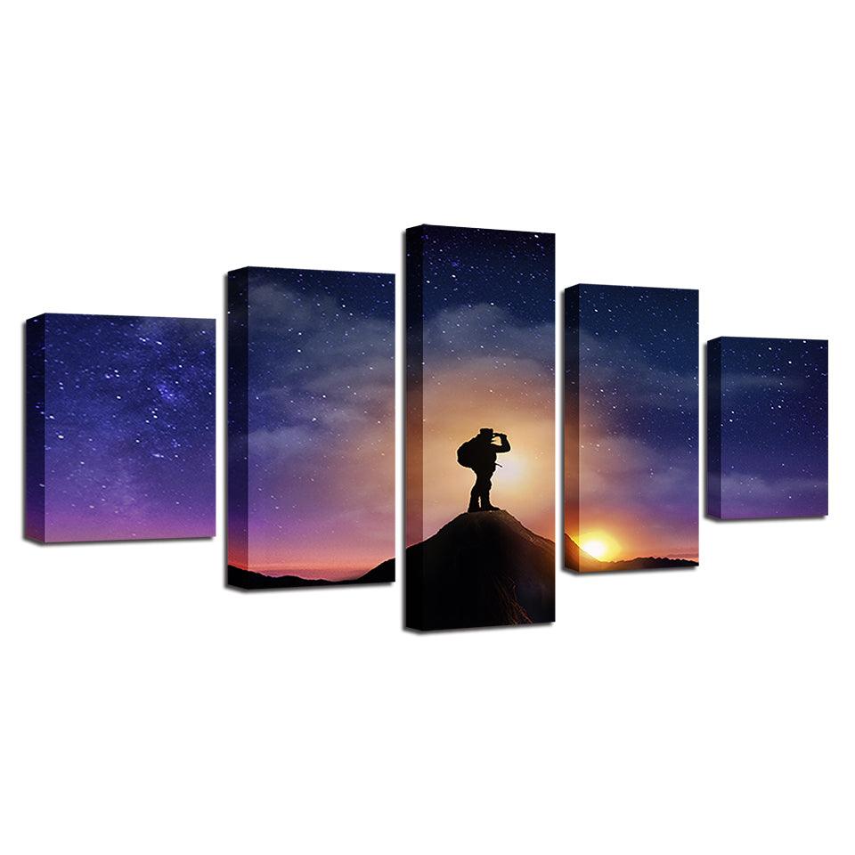 Mountaintop Sunset 5 Piece HD Multi Panel Canvas Wall Art Frame - Original Frame