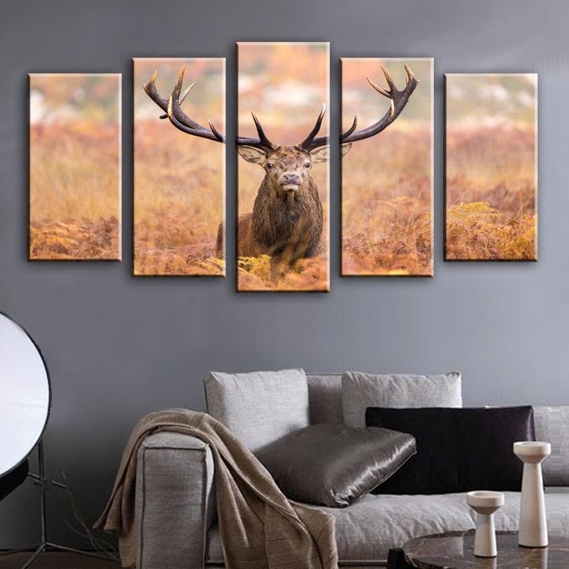 Elk Portrait 5 Piece HD Multi Panel Canvas Wall Art Frame - Original Frame
