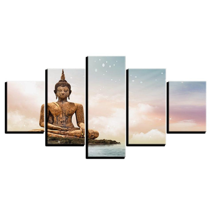 Statue Of Buddha 5 Piece HD Multi Panel Canvas Wall Art Frame